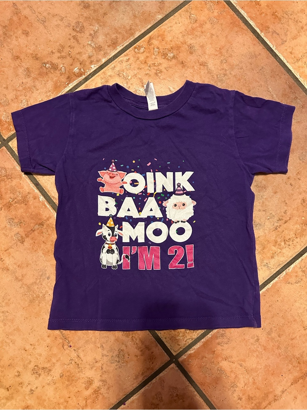Bella Canvas Purple "Oink Baa Moo I'm 2!" Toddler Tee